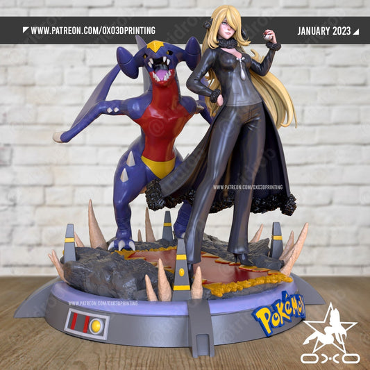 Cynthia and Garchom - OXO3D - Dark Forge Arts