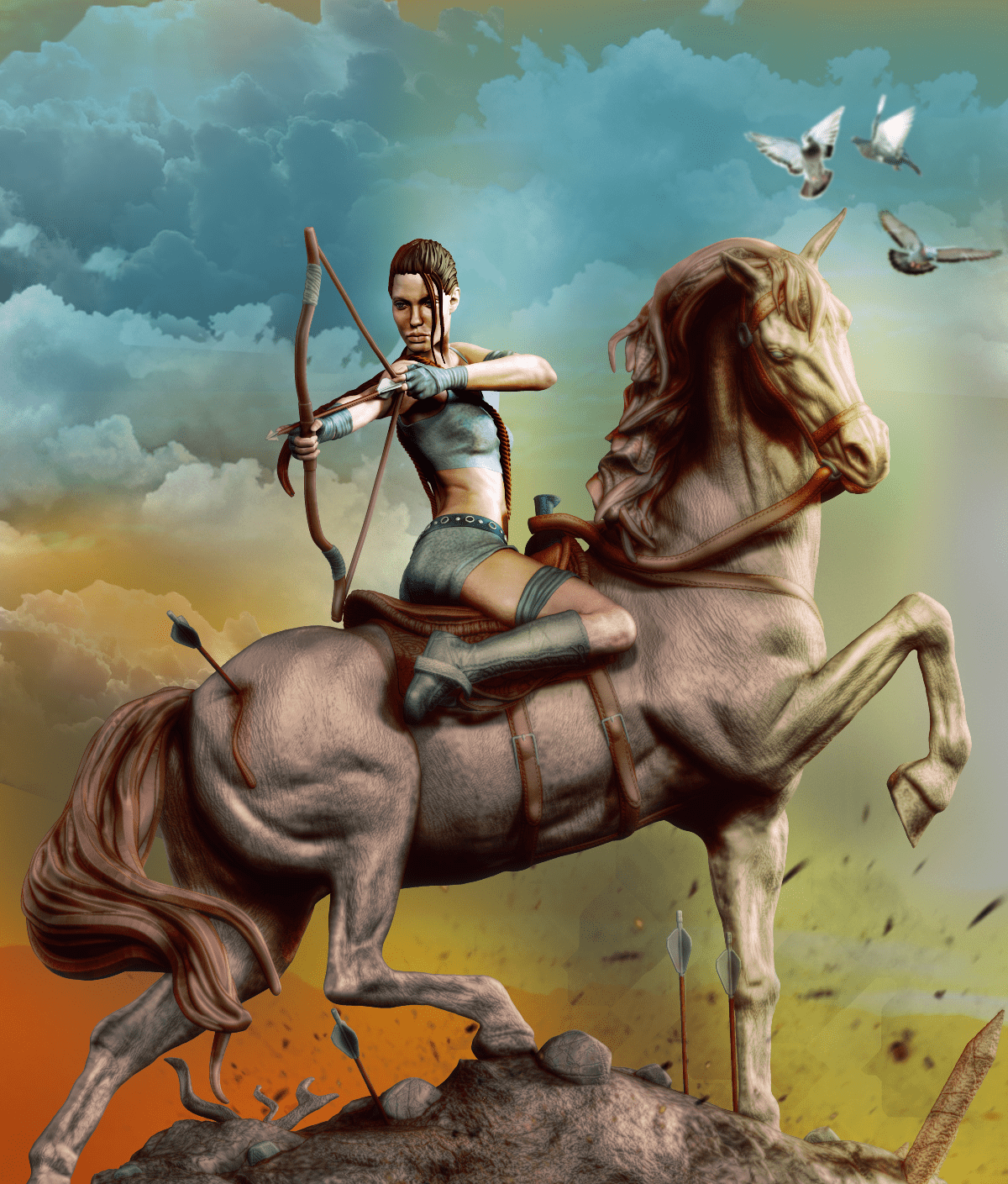 Lara Croft on Horse - CA 3D Studios - Dark Forge Arts